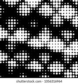 Abstract grunge grid polka dot halftone background pattern. Spotted black and white vector line illustration
