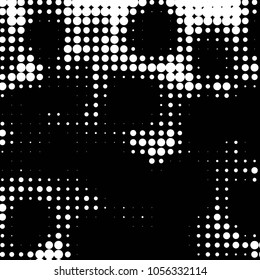 Abstract grunge grid polka dot halftone background pattern. Spotted black and white vector line illustration
