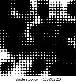 Abstract grunge grid polka dot halftone background pattern. Spotted black and white vector line illustration
