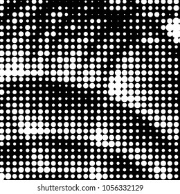 Abstract grunge grid polka dot halftone background pattern. Spotted black and white vector line illustration
