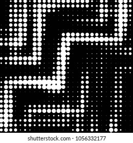 Abstract grunge grid polka dot halftone background pattern. Spotted black and white vector line illustration
