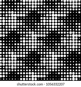 Abstract grunge grid polka dot halftone background pattern. Spotted black and white vector line illustration
