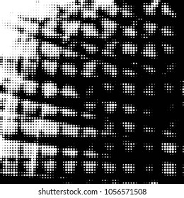 Abstract grunge grid polka dot halftone background pattern. Spotted black and white vector line illustration
