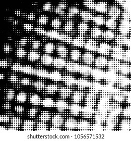 Abstract grunge grid polka dot halftone background pattern. Spotted black and white vector line illustration
