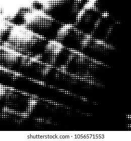 Abstract grunge grid polka dot halftone background pattern. Spotted black and white vector line illustration
