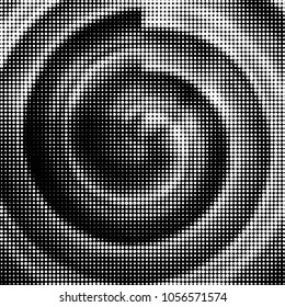 Abstract grunge grid polka dot halftone background pattern. Spotted black and white vector line illustration
