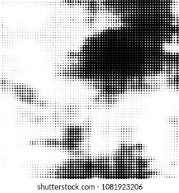Abstract grunge grid polka dot halftone background pattern. Spotted black and white vector line illustration
