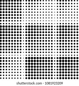 Abstract grunge grid polka dot halftone background pattern. Spotted black and white vector line illustration
