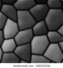 Abstract grunge grid polka dot halftone background pattern. Spotted black and white vector line illustration
