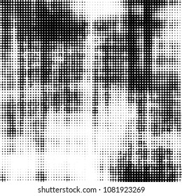 Abstract grunge grid polka dot halftone background pattern. Spotted black and white vector line illustration
