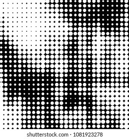 Abstract grunge grid polka dot halftone background pattern. Spotted black and white vector line illustration
