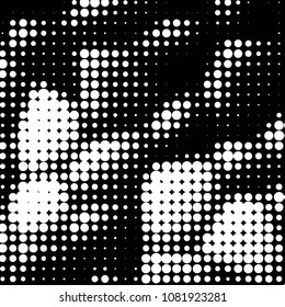 Abstract grunge grid polka dot halftone background pattern. Spotted black and white vector line illustration
