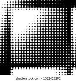 Abstract grunge grid polka dot halftone background pattern. Spotted black and white vector line illustration
