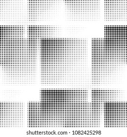 Abstract grunge grid polka dot halftone background pattern. Spotted black and white vector line illustration
