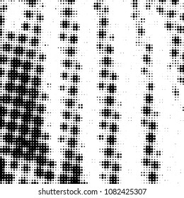 Abstract grunge grid polka dot halftone background pattern. Spotted black and white vector line illustration
