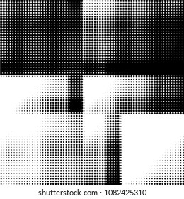 Abstract grunge grid polka dot halftone background pattern. Spotted black and white vector line illustration
