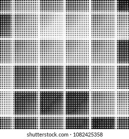 Abstract grunge grid polka dot halftone background pattern. Spotted black and white vector line illustration
