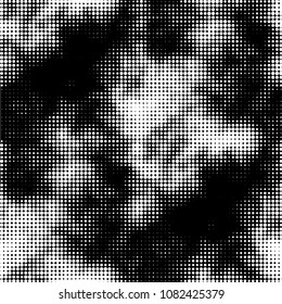 Abstract grunge grid polka dot halftone background pattern. Spotted black and white vector line illustration

