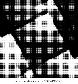 Abstract grunge grid polka dot halftone background pattern. Spotted black and white vector line illustration
