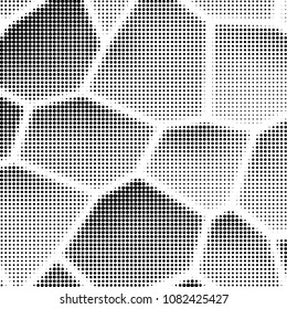 Abstract grunge grid polka dot halftone background pattern. Spotted black and white vector line illustration
