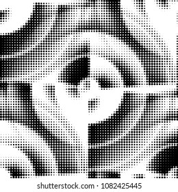 Abstract grunge grid polka dot halftone background pattern. Spotted black and white vector line illustration
