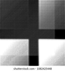 Abstract grunge grid polka dot halftone background pattern. Spotted black and white vector line illustration
