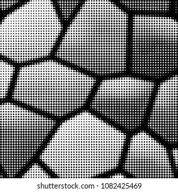 Abstract grunge grid polka dot halftone background pattern. Spotted black and white vector line illustration
