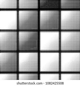 Abstract grunge grid polka dot halftone background pattern. Spotted black and white vector line illustration
