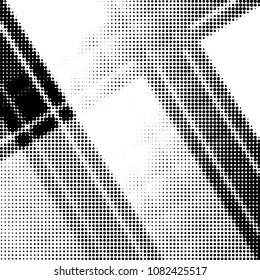 Abstract grunge grid polka dot halftone background pattern. Spotted black and white vector line illustration
