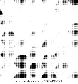 Abstract grunge grid polka dot halftone background pattern. Spotted black and white vector line illustration

