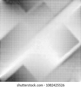 Abstract grunge grid polka dot halftone background pattern. Spotted black and white vector line illustration
