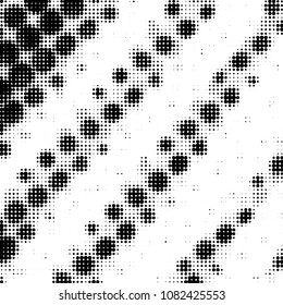 Abstract grunge grid polka dot halftone background pattern. Spotted black and white vector line illustration
