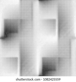 Abstract grunge grid polka dot halftone background pattern. Spotted black and white vector line illustration
