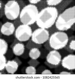 Abstract grunge grid polka dot halftone background pattern. Spotted black and white vector line illustration
