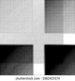Abstract grunge grid polka dot halftone background pattern. Spotted black and white vector line illustration
