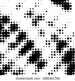 Abstract grunge grid polka dot halftone background pattern. Spotted black and white vector line illustration
