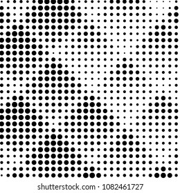 Abstract grunge grid polka dot halftone background pattern. Spotted black and white vector line illustration
