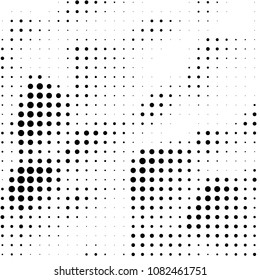 Abstract grunge grid polka dot halftone background pattern. Spotted black and white vector line illustration
