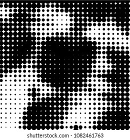 Abstract grunge grid polka dot halftone background pattern. Spotted black and white vector line illustration
