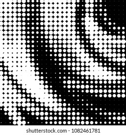 Abstract grunge grid polka dot halftone background pattern. Spotted black and white vector line illustration
