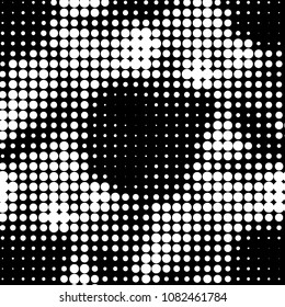Abstract grunge grid polka dot halftone background pattern. Spotted black and white vector line illustration
