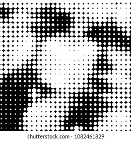 Abstract grunge grid polka dot halftone background pattern. Spotted black and white vector line illustration
