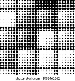 Abstract grunge grid polka dot halftone background pattern. Spotted black and white vector line illustration
