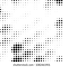 Abstract grunge grid polka dot halftone background pattern. Spotted black and white vector line illustration
