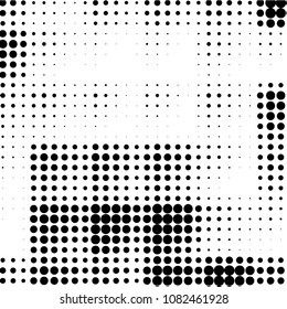 Abstract grunge grid polka dot halftone background pattern. Spotted black and white vector line illustration
