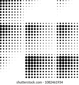 Abstract grunge grid polka dot halftone background pattern. Spotted black and white vector line illustration
