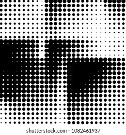 Abstract grunge grid polka dot halftone background pattern. Spotted black and white vector line illustration
