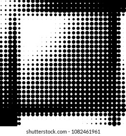 Abstract grunge grid polka dot halftone background pattern. Spotted black and white vector line illustration
