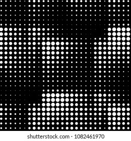Abstract grunge grid polka dot halftone background pattern. Spotted black and white vector line illustration
