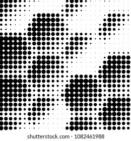 Abstract grunge grid polka dot halftone background pattern. Spotted black and white vector line illustration
